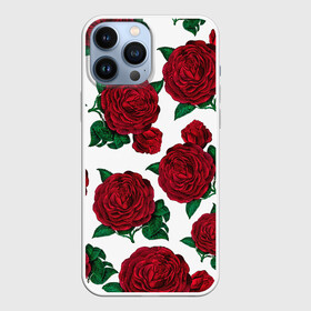 Чехол для iPhone 13 Pro Max с принтом Винтажные розы в городе Новоалтайск,  |  | Тематика изображения на принте: flowers | pattern | алые | бутоны | винный | винтаж | винтажные | готика | готический | девушкам | женщинам | красныерозы | лепестки | лето | листья | любовь | нежность | паттерн | подарок | праздник | природа