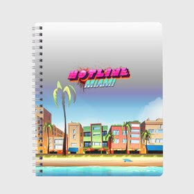 Тетрадь с принтом HOTLINE MIAMI в городе Новоалтайск, 100% бумага | 48 листов, плотность листов — 60 г/м2, плотность картонной обложки — 250 г/м2. Листы скреплены сбоку удобной пружинной спиралью. Уголки страниц и обложки скругленные. Цвет линий — светло-серый
 | abstraction games | dennaton games | devolver digital | game | hotline miami | hotline miami 2: wrong number | retrowave | synthwave | мотель | мотель майами