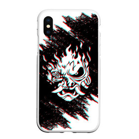 Чехол для iPhone XS Max матовый с принтом CYBERPUNK 2077 SAMURAI GLITCH в городе Новоалтайск, Силикон | Область печати: задняя сторона чехла, без боковых панелей | cd project red | cyberpunk 2077 | demon | keanu reeves | samurai | smile | демон | киану ривз | киберпанк 2077 | самураи | смайл