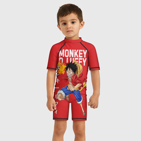 Детский купальный костюм 3D с принтом Monkey D. Luffy на красном в городе Новоалтайск, Полиэстер 85%, Спандекс 15% | застежка на молнии на спине | Тематика изображения на принте: monkey d. luffy | nami | one piece | аниме | большой куш | луффи | манки де луффи | нами | пиратская | пираты | тони | череп | чоппер | шляпа