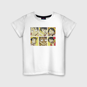 Детская футболка хлопок с принтом Monkey D. Luffy в городе Новоалтайск, 100% хлопок | круглый вырез горловины, полуприлегающий силуэт, длина до линии бедер | monkey d. luffy | nami | one piece | аниме | большой куш | луффи | манки де луффи | нами | пиратская | пираты | тони | череп | чоппер | шляпа