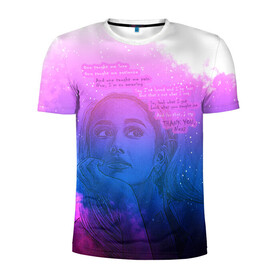 Мужская футболка 3D спортивная с принтом Ariana Grande Thank You, Next в городе Новоалтайск, 100% полиэстер с улучшенными характеристиками | приталенный силуэт, круглая горловина, широкие плечи, сужается к линии бедра | ariana grande | art | lyrics | music | singer | sketch | sky | song | space | thank you | ариана гранде | арт | вселенная | музыка | небо | песня | рисунок | спасибо | стихи | текст