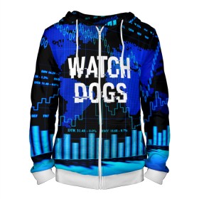 Мужская толстовка 3D на молнии с принтом Watch Dogs в городе Новоалтайск, 100% полиэстер | длина до линии бедра, манжеты и пояс оформлены мягкой тканевой резинкой, двухслойный капюшон со шнурком для регулировки, спереди молния, по бокам два кармана | ded sec | game | name | ubisoft | watch dogs | watch dogs 2 | watch dogs legion | город | девушка | дрон | игры | имена | компьютеры | пистолет | телефон | технологии | хакер | юби