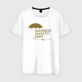 Мужская футболка хлопок с принтом Manners maketh man в городе Новоалтайск, 100% хлопок | прямой крой, круглый вырез горловины, длина до линии бедер, слегка спущенное плечо. | Тематика изображения на принте: kingsman | manners maketh man | кингсман