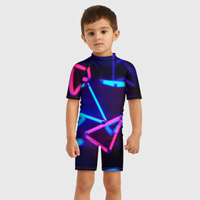 Детский купальный костюм 3D с принтом ABSTRACTION NEON в городе Новоалтайск, Полиэстер 85%, Спандекс 15% | застежка на молнии на спине | abstraction | geometry | optic | optical | pattern | visual | абстракция | геометрия | линии | оптические | оптический узор | полосы | психоделика | разводы | текстуры | узор | узоры | фрактал