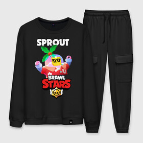 Мужской костюм хлопок с принтом BRAWL STARS TROPICAL SPROUT в городе Новоалтайск, 100% хлопок | на свитшоте круглая горловина, мягкая резинка по низу. Брюки заужены к низу, на них два вида карманов: два “обычных” по бокам и два объемных, с клапанами, расположенные ниже линии бедра. Брюки с мягкой трикотажной резинкой на поясе и по низу штанин. В поясе для дополнительного комфорта — широкие завязки | brawl stars | crow | gale | leon | leon shark | max | mr.p | sally leon | shark | sprout | tara | tropical sprout | virus 8 bit | werewolf leon | акула | берли | бравл старс | ворон | макс | оборотень