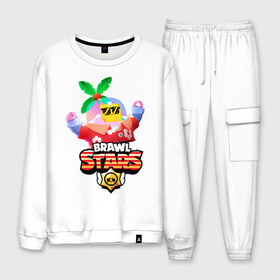 Мужской костюм хлопок с принтом BRAWL STARS TROPICAL SPROUT в городе Новоалтайск, 100% хлопок | на свитшоте круглая горловина, мягкая резинка по низу. Брюки заужены к низу, на них два вида карманов: два “обычных” по бокам и два объемных, с клапанами, расположенные ниже линии бедра. Брюки с мягкой трикотажной резинкой на поясе и по низу штанин. В поясе для дополнительного комфорта — широкие завязки | brawl stars | crow | gale | leon | leon shark | max | mr.p | sally leon | shark | sprout | tara | tropical sprout | virus 8 bit | werewolf leon | акула | берли | бравл старс | ворон | макс | оборотень