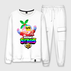 Мужской костюм хлопок с принтом BRAWL STARS TROPICAL SPROUT в городе Новоалтайск, 100% хлопок | на свитшоте круглая горловина, мягкая резинка по низу. Брюки заужены к низу, на них два вида карманов: два “обычных” по бокам и два объемных, с клапанами, расположенные ниже линии бедра. Брюки с мягкой трикотажной резинкой на поясе и по низу штанин. В поясе для дополнительного комфорта — широкие завязки | brawl stars | crow | gale | leon | leon shark | max | mr.p | sally leon | shark | sprout | tara | tropical sprout | virus 8 bit | werewolf leon | акула | берли | бравл старс | ворон | макс | оборотень