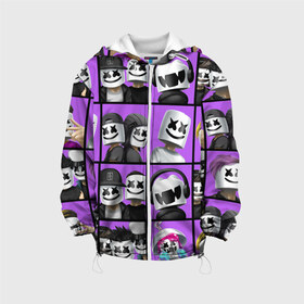 Детская куртка 3D с принтом Marshmello Style в городе Новоалтайск, 100% полиэстер | застежка — молния, подол и капюшон оформлены резинкой с фиксаторами, по бокам — два кармана без застежек, один потайной карман на груди, плотность верхнего слоя — 90 г/м2; плотность флисового подклада — 260 г/м2 | dj | fortnite | marsh | marshmello | usa | америка | диджей | игра | клубная музыка | мармело | марш | маршм | маршмелло | маршмеллоу | музыка | музыкант | форт | фортнайт