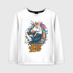 Детский лонгслив хлопок с принтом Unicorn Rocker в городе Новоалтайск, 100% хлопок | круглый вырез горловины, полуприлегающий силуэт, длина до линии бедер | art | rock | rocker | unicorn | арт | единорог | животные | картинка | рисунок | рок | рокер