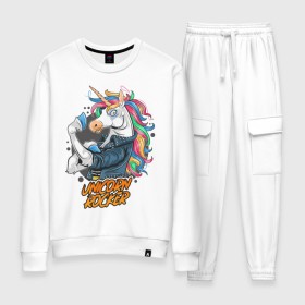 Женский костюм хлопок с принтом Unicorn Rocker в городе Новоалтайск, 100% хлопок | на свитшоте круглая горловина, мягкая резинка по низу. Брюки заужены к низу, на них два вида карманов: два 