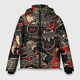 Мужская зимняя куртка 3D с принтом Dsquared tatoo DRAGON в городе Новоалтайск, верх — 100% полиэстер; подкладка — 100% полиэстер; утеплитель — 100% полиэстер | длина ниже бедра, свободный силуэт Оверсайз. Есть воротник-стойка, отстегивающийся капюшон и ветрозащитная планка. 

Боковые карманы с листочкой на кнопках и внутренний карман на молнии. | disquared tatoo | disquared тату | dragon | japan | восток | дракон | знак | иероглифы | китай | надписи | символ | тату | татуировки | япония
