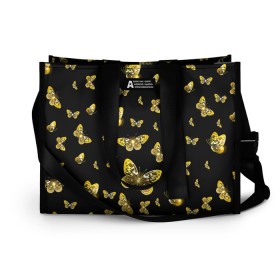 Сумка-шоппер 3D с принтом Golden Butterfly pattern в городе Новоалтайск, 100% полиэстер | застегивается на металлическую кнопку; внутренний карман застегивается на молнию. Стенки укреплены специальным мягким материалом, чтобы защитить содержимое от несильных ударов
 | black | pattern | summer | wings | ангел | бабочка | бабочки | блестки | блестящий | девушке | желтые | животные | звери | золото | золотые | крылья | летать | летний | лето | мотылек | насекомое | ночные | паттерн