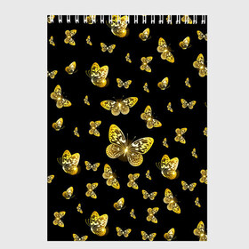 Скетчбук с принтом Golden Butterfly pattern в городе Новоалтайск, 100% бумага
 | 48 листов, плотность листов — 100 г/м2, плотность картонной обложки — 250 г/м2. Листы скреплены сверху удобной пружинной спиралью | black | pattern | summer | wings | ангел | бабочка | бабочки | блестки | блестящий | девушке | желтые | животные | звери | золото | золотые | крылья | летать | летний | лето | мотылек | насекомое | ночные | паттерн