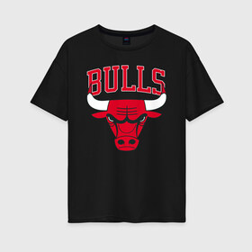 Женская футболка хлопок Oversize с принтом BULLS в городе Новоалтайск, 100% хлопок | свободный крой, круглый ворот, спущенный рукав, длина до линии бедер
 | air | bulls | chicago | nike | аир | баскетбол | баскетболист | буллз | бык | быки | логотип | нба | форма | чикаго | эмблема