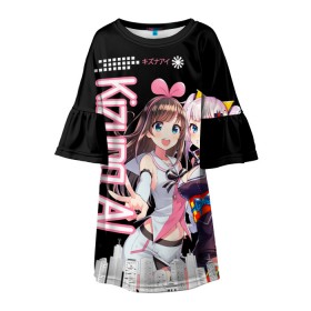 Детское платье 3D с принтом Kizuna Ai в городе Новоалтайск, 100% полиэстер | прямой силуэт, чуть расширенный к низу. Круглая горловина, на рукавах — воланы | Тематика изображения на принте: 3d | аватар | видеоблогер | идол | кидзуна аи