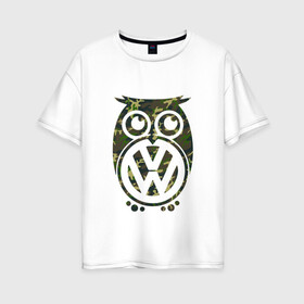 Женская футболка хлопок Oversize с принтом Volkswagen Hibou (Z) в городе Новоалтайск, 100% хлопок | свободный крой, круглый ворот, спущенный рукав, длина до линии бедер
 | amarok | arteon | caravelle | golf | polo | scirocco | teramont | tiguan | touareg | transporter | volkswagen | vw | wv | авто | автомобиль | ам | бренд | карбон | машина | машины | народный автомобиль | фольксваген