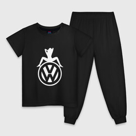 Детская пижама хлопок с принтом Volkswagen Girl | Фольксваген (Z) в городе Новоалтайск, 100% хлопок |  брюки и футболка прямого кроя, без карманов, на брюках мягкая резинка на поясе и по низу штанин
 | amarok | arteon | bora | caravelle | golf | polo | scirocco | teramont | tiguan | touareg | transporter | volkswagen | vw | wv | авто | автомобиль | ам | бора | бренд | народный автомобиль | фольксваген