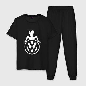 Мужская пижама хлопок с принтом Volkswagen Girl | Фольксваген (Z) в городе Новоалтайск, 100% хлопок | брюки и футболка прямого кроя, без карманов, на брюках мягкая резинка на поясе и по низу штанин
 | amarok | arteon | bora | caravelle | golf | polo | scirocco | teramont | tiguan | touareg | transporter | volkswagen | vw | wv | авто | автомобиль | ам | бора | бренд | народный автомобиль | фольксваген