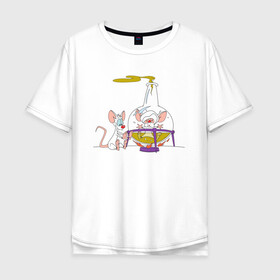Мужская футболка хлопок Oversize с принтом Animaniacs. Брейн, Пинки в городе Новоалтайск, 100% хлопок | свободный крой, круглый ворот, “спинка” длиннее передней части | Тематика изображения на принте: animaniacs | vdpartat | белая мышь | брейн | гений | глупая мышь | озорные анимашки | пинки