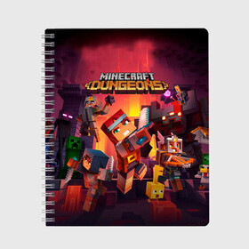 Тетрадь с принтом MINECRAFT DUNGEONS (НА СПИНЕ) в городе Новоалтайск, 100% бумага | 48 листов, плотность листов — 60 г/м2, плотность картонной обложки — 250 г/м2. Листы скреплены сбоку удобной пружинной спиралью. Уголки страниц и обложки скругленные. Цвет линий — светло-серый
 | Тематика изображения на принте: craft | game | mine | minecraft dungeons | minecraftmemories | pixel | twitter | игра | майнкрафт подземелья | маркус перссон | пиксель | ремесло | шахта