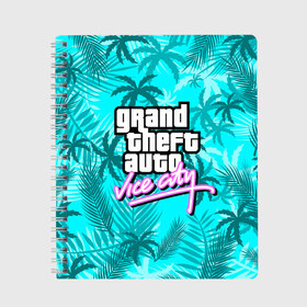 Тетрадь с принтом GTA VICE CITY в городе Новоалтайск, 100% бумага | 48 листов, плотность листов — 60 г/м2, плотность картонной обложки — 250 г/м2. Листы скреплены сбоку удобной пружинной спиралью. Уголки страниц и обложки скругленные. Цвет линий — светло-серый
 | grand theft auto | grove street | grove street 4 life | gta | gta 4 | gta 5 | gta sa | gta v | samp | san andreas | грув стрит | игры | самп | сан андреас