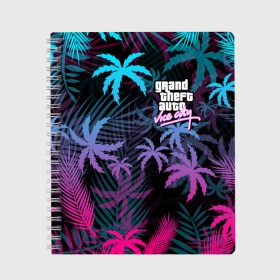 Тетрадь с принтом GTA VICE CITY в городе Новоалтайск, 100% бумага | 48 листов, плотность листов — 60 г/м2, плотность картонной обложки — 250 г/м2. Листы скреплены сбоку удобной пружинной спиралью. Уголки страниц и обложки скругленные. Цвет линий — светло-серый
 | grand theft auto | grove street | grove street 4 life | gta | gta 4 | gta 5 | gta sa | gta v | gta vice city | samp | san andreas | vice city | грув стрит | игры | самп | сан андреас