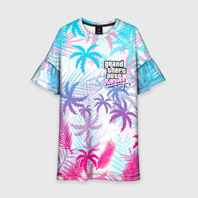 Детское платье 3D с принтом GTA VICE CITY | ГТА ВАЙС СИТИ | NEON PALMS в городе Новоалтайск, 100% полиэстер | прямой силуэт, чуть расширенный к низу. Круглая горловина, на рукавах — воланы | grand theft auto | grove street | grove street 4 life | gta | gta 4 | gta 5 | gta sa | gta v | gta vice city | samp | san andreas | vice city | грув стрит | игры | самп | сан андреас