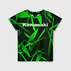 Детская футболка 3D с принтом Kawasaki в городе Новоалтайск, 100% гипоаллергенный полиэфир | прямой крой, круглый вырез горловины, длина до линии бедер, чуть спущенное плечо, ткань немного тянется | kawasaki | moto | дорога | кавасаки | машина | мотокросс | мотоцикл | мотоциклы