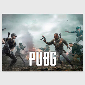 Поздравительная открытка с принтом Pubg в городе Новоалтайск, 100% бумага | плотность бумаги 280 г/м2, матовая, на обратной стороне линовка и место для марки
 | battleground | game | gamer | playerunknown battleground | pubg | pubg mobile | royal battle | битва | детские | игра | мужские | оружие | пабж