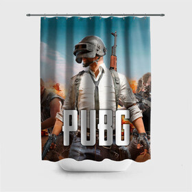 Штора 3D для ванной с принтом PUBG в городе Новоалтайск, 100% полиэстер | плотность материала — 100 г/м2. Стандартный размер — 146 см х 180 см. По верхнему краю — пластиковые люверсы для креплений. В комплекте 10 пластиковых колец | battleground | game | gamer | playerunknown battleground | pubg | pubg mobile | royal battle | битва | детские | игра | мужские | оружие | пабж