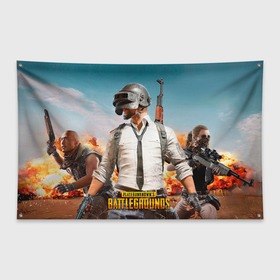 Флаг-баннер с принтом PUBG в городе Новоалтайск, 100% полиэстер | размер 67 х 109 см, плотность ткани — 95 г/м2; по краям флага есть четыре люверса для крепления | battleground | game | gamer | playerunknown battleground | pubg | pubg mobile | royal battle | битва | детские | игра | мужские | оружие | пабж