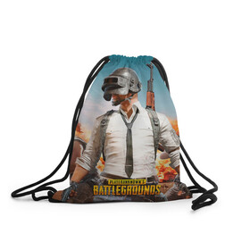 Рюкзак-мешок 3D с принтом PUBG в городе Новоалтайск, 100% полиэстер | плотность ткани — 200 г/м2, размер — 35 х 45 см; лямки — толстые шнурки, застежка на шнуровке, без карманов и подкладки | battleground | game | gamer | playerunknown battleground | pubg | pubg mobile | royal battle | битва | детские | игра | мужские | оружие | пабж