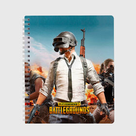 Тетрадь с принтом PUBG в городе Новоалтайск, 100% бумага | 48 листов, плотность листов — 60 г/м2, плотность картонной обложки — 250 г/м2. Листы скреплены сбоку удобной пружинной спиралью. Уголки страниц и обложки скругленные. Цвет линий — светло-серый
 | battleground | game | gamer | playerunknown battleground | pubg | pubg mobile | royal battle | битва | детские | игра | мужские | оружие | пабж