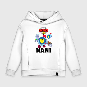 Детское худи Oversize хлопок с принтом BRAWL STARS NANI | НАНИ в городе Новоалтайск, френч-терри — 70% хлопок, 30% полиэстер. Мягкий теплый начес внутри —100% хлопок | боковые карманы, эластичные манжеты и нижняя кромка, капюшон на магнитной кнопке | Тематика изображения на принте: bibi | brawl stars | coach mike | crow | gale | leon | leon shark | max | mecha crow | mortis | mr.p | nani | phoenix | sally leon | sandy | spike | sprout | tara | virus 8 bit | werewolf | ворон | оборотень