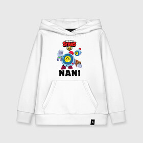 Детская толстовка хлопок с принтом BRAWL STARS NANI в городе Новоалтайск, 100% хлопок | Круглый горловой вырез, эластичные манжеты, пояс, капюшен | bibi | brawl stars | coach mike | crow | gale | leon | leon shark | max | mecha crow | mortis | mr.p | nani | phoenix | sally leon | sandy | spike | sprout | tara | virus 8 bit | werewolf | ворон | оборотень