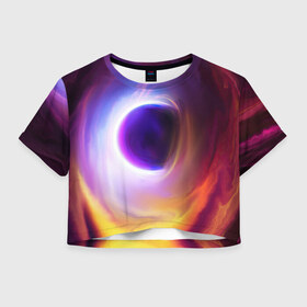 Женская футболка Crop-top 3D с принтом ЧЁРНАЯ ДЫРА в городе Новоалтайск, 100% полиэстер | круглая горловина, длина футболки до линии талии, рукава с отворотами | abstraction | geometry | hexagon | neon | paints | stripes | texture | triangle | абстракция | брызги | геометрия | краски | неон | неоновый | соты | текстура