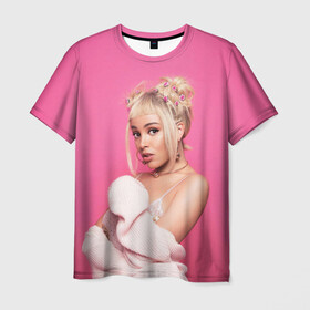 Мужская футболка 3D с принтом DOJA CAT в городе Новоалтайск, 100% полиэфир | прямой крой, круглый вырез горловины, длина до линии бедер | amala | amalaratna zandile dlamini | doja cat | hot pink | mooo | music | pink | rap | say so | интернет | корова | мем | музыка | мууу | розовый | рэп