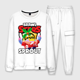 Мужской костюм хлопок с принтом BRAWL STARS SPROUT в городе Новоалтайск, 100% хлопок | на свитшоте круглая горловина, мягкая резинка по низу. Брюки заужены к низу, на них два вида карманов: два “обычных” по бокам и два объемных, с клапанами, расположенные ниже линии бедра. Брюки с мягкой трикотажной резинкой на поясе и по низу штанин. В поясе для дополнительного комфорта — широкие завязки | bibi | brawl stars | coach mike | crow | gale | leon | leon shark | max | mecha crow | mortis | mr.p | nani | phoenix | sally leon | sandy | spike | sprout | tara | virus 8 bit | werewolf | ворон | оборотень