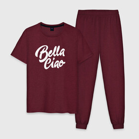 Мужская пижама хлопок с принтом Бумажный дом Bella Ciao в городе Новоалтайск, 100% хлопок | брюки и футболка прямого кроя, без карманов, на брюках мягкая резинка на поясе и по низу штанин
 | bella ciao | ciao | la casa de papel | netflix | белла чао | испания | красивая | красотка | нетфликс | ограбление | про ограбление | прощай красотка | сериал | фраза | цитата | чао