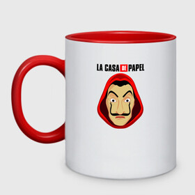 Кружка двухцветная с принтом La Casa de Papel Дали в городе Новоалтайск, керамика | объем — 330 мл, диаметр — 80 мм. Цветная ручка и кайма сверху, в некоторых цветах — вся внутренняя часть | bella ciao | ciao | la casa de papel | netflix | белла чао | бумажный дом | дали | логотип | маска дали | нетфликс | про ограбление | прощай красотка | сальвадор дали | чао