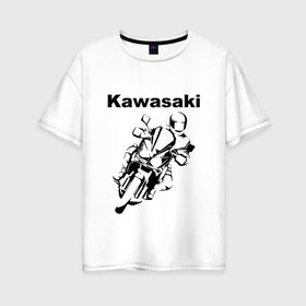 Женская футболка хлопок Oversize с принтом KAWASAKI (Z) в городе Новоалтайск, 100% хлопок | свободный крой, круглый ворот, спущенный рукав, длина до линии бедер
 | bike | kawasaki | moto | motocycle | ninja | sportmotorcycle | zzr | кавасаки | кавасаки ниндзя | мото | мотоспорт | ниндзя