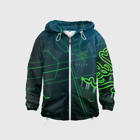 Детская ветровка 3D с принтом RAZER CYBERSPORT в городе Новоалтайск, 100% полиэстер | подол и капюшон оформлены резинкой с фиксаторами, по бокам два кармана без застежек, один потайной карман на груди | game | gamer | razer | trend | игры | инромания | рейзер | рузер | тренды