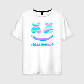 Женская футболка хлопок Oversize с принтом Marshmello в городе Новоалтайск, 100% хлопок | свободный крой, круглый ворот, спущенный рукав, длина до линии бедер
 | fortnite | marshmello | диджей | маршмелло | маршмеллоу | маршмелоу | музыка | фортнайт