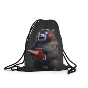 Рюкзак-мешок 3D с принтом Kumamon в городе Новоалтайск, 100% полиэстер | плотность ткани — 200 г/м2, размер — 35 х 45 см; лямки — толстые шнурки, застежка на шнуровке, без карманов и подкладки | fire | for | glory | hell | japan | kumamon | of course | ofc | satan | the | иероглифы | кумамон | медведь | огонь | пожар | сатана | япония