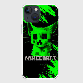 Чехол для iPhone 13 mini с принтом MINECRAFT CREEPER CAT в городе Новоалтайск,  |  | creeper | game | minecraft | блоки | игра | квадраты | компьютерная | кот | котенок | кошка | крипер | майнкрафт | огонь