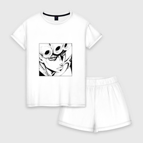 Женская пижама с шортиками хлопок с принтом Джорно джоджо в городе Новоалтайск, 100% хлопок | футболка прямого кроя, шорты свободные с широкой мягкой резинкой | anime | golde wind | jojo | аниме | джоджо | джорно джованна | жожо | манга | мультик | мультфильм | персонаж