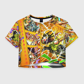 Женская футболка Crop-top 3D с принтом Оранжевый комикс JoJo в городе Новоалтайск, 100% полиэстер | круглая горловина, длина футболки до линии талии, рукава с отворотами | anime | jojo | аниме | джоджо | жожо | комикс | манга | мультик | мультфильм | персонаж