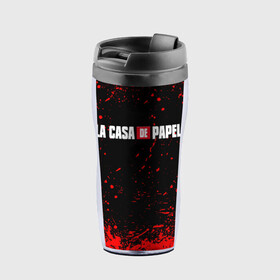 Термокружка-непроливайка с принтом La Casa de Papel (+спина) (Z) в городе Новоалтайск, внутренняя часть — пищевой пластик, наружная часть — прозрачный пластик, между ними — полиграфическая вставка с рисунком | объем — 350 мл, герметичная крышка | la casa de papel | netflix | берлин | бумажный дом | лиссабон | профессор | сальва | токио