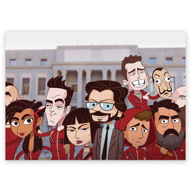 Поздравительная открытка с принтом La Casa de Papel (Z) в городе Новоалтайск, 100% бумага | плотность бумаги 280 г/м2, матовая, на обратной стороне линовка и место для марки
 | Тематика изображения на принте: la casa de papel | netflix | берлин | бумажный дом | лиссабон | профессор | сальва | токио